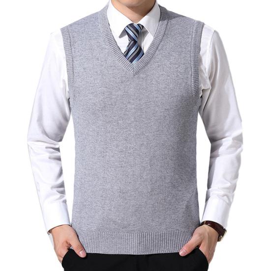 Chaleco de Lana Tejido de Invierno Casual para Hombre de Color Sólido con Cuello en V sin Mangas Talla Grande