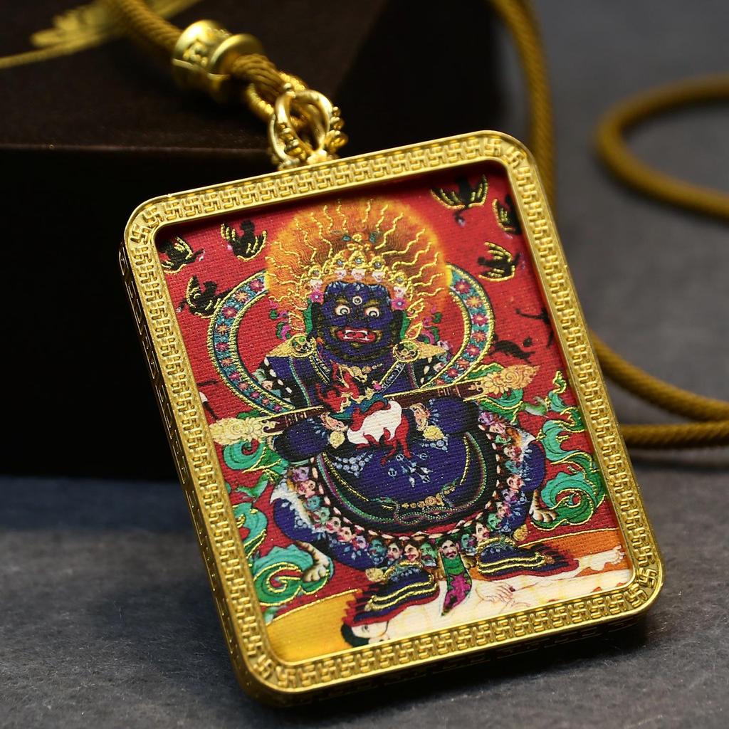 Pandantiv Thangka Mahakala Tibetan Jambhala Alb: Pictat manual, Aurit, Artă Exquisită Budism Tibetan