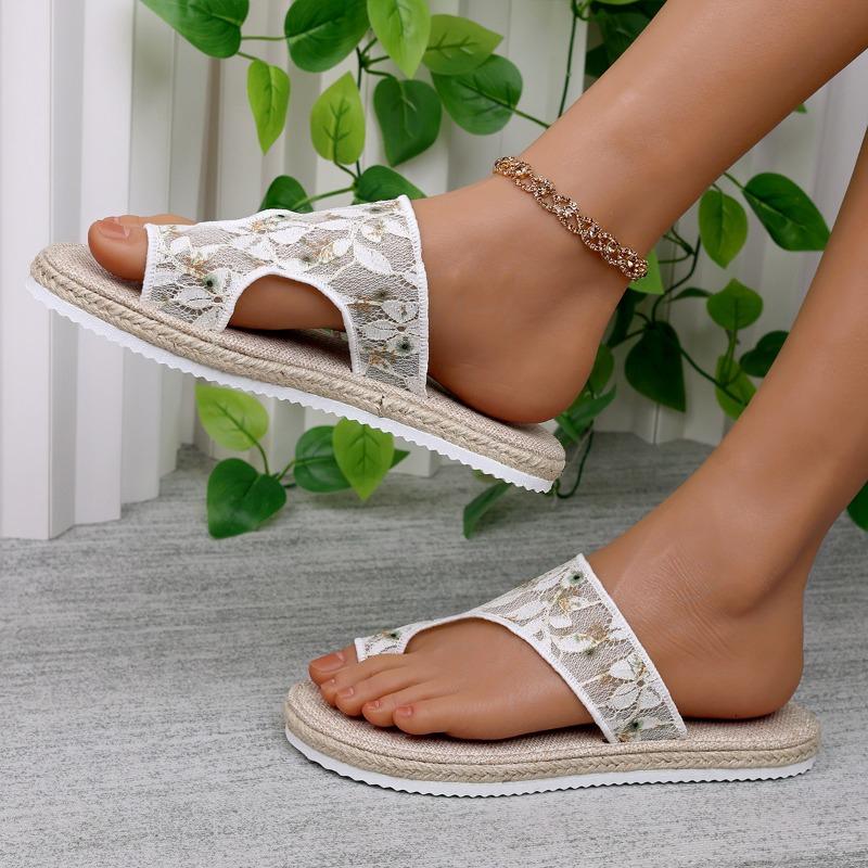 Set Toe Slippers Female Summer New Mesh Thick Bottom Lightweight Casual Outside Wear Flat Bottom Large Size Sandals Slippers