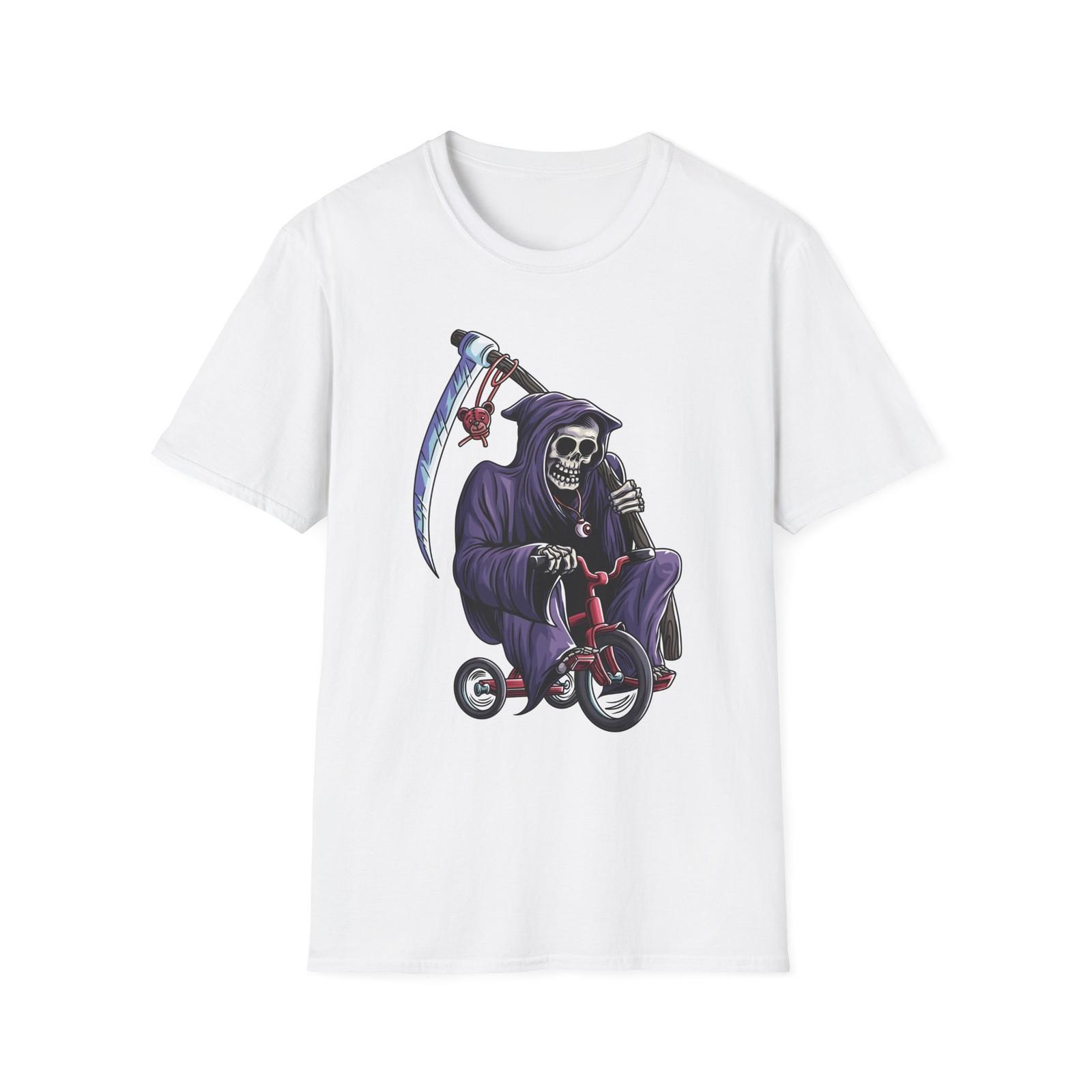 Grim Reaper Bicycle T-Shirt, Funny Graphic Tee, Halloween Costume Shirt S