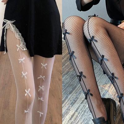 Damen Sexy Lolita Netz Schleife Fischernetz Strumpfhosen Strümpfe Strumpfhosen JK Transparent Gothic Party Club Damen Netz Enge Leggings