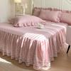 Juego de Falda de Cama de Encaje Coreano:  Protector de colchón antideslizante con volantes estilo princesa para camas individuales/dobles