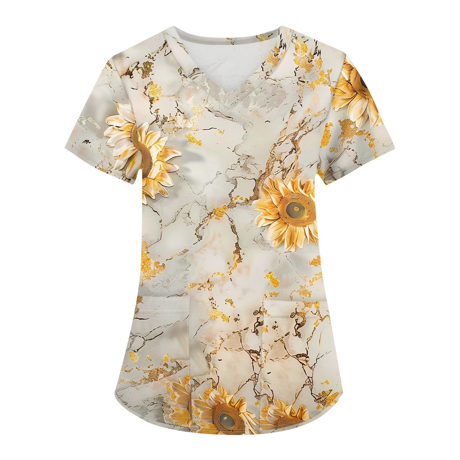 

Жіночий модний робочий одяг з V-подібним вирізом і короткими рукавами з принтованими кишенями S помаранчевий