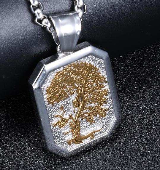 Cross-border explosion three-dimensional relief life tree titanium steel pendant, retro natural elements, personalized trend necklace pendant