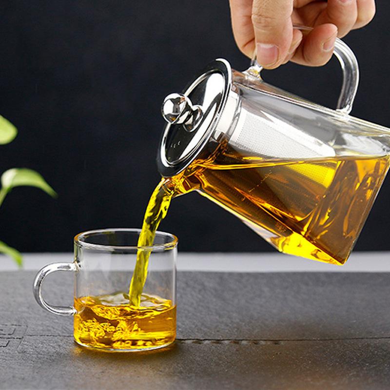 Heat Resistant Glass Teapot With Stainless Steel Coffee Infuser Heated Container Tea Pot Good Clear Kettle Square Filter Baskets