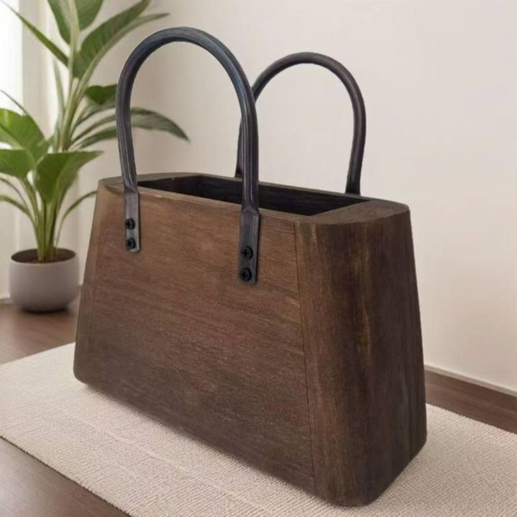 Modern Vintage Wooden Storage Basket for Plants Home Decor Cross Border
