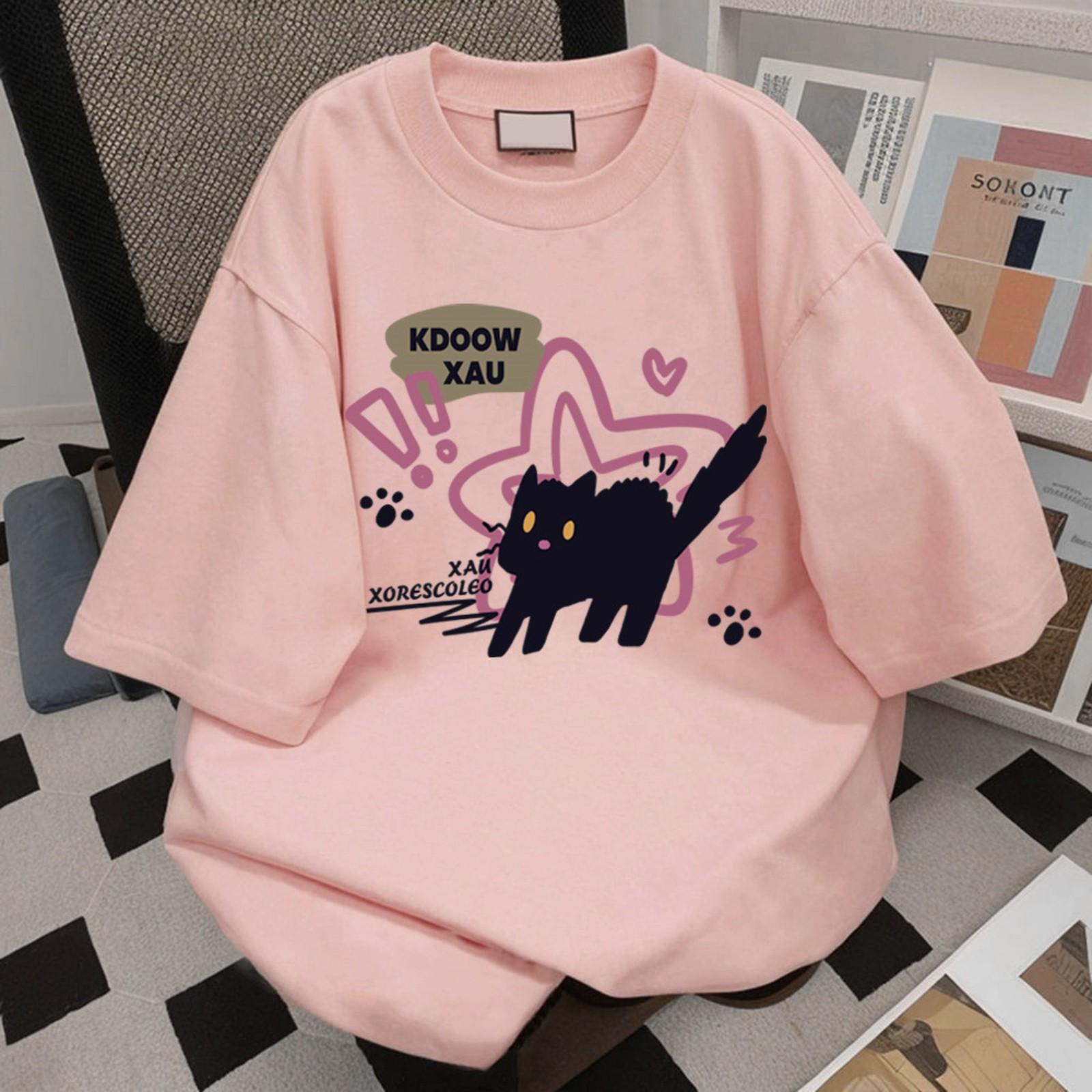 

Летний женский топ с короткими рукавами свободного кроя с круглым вырезом M розовый