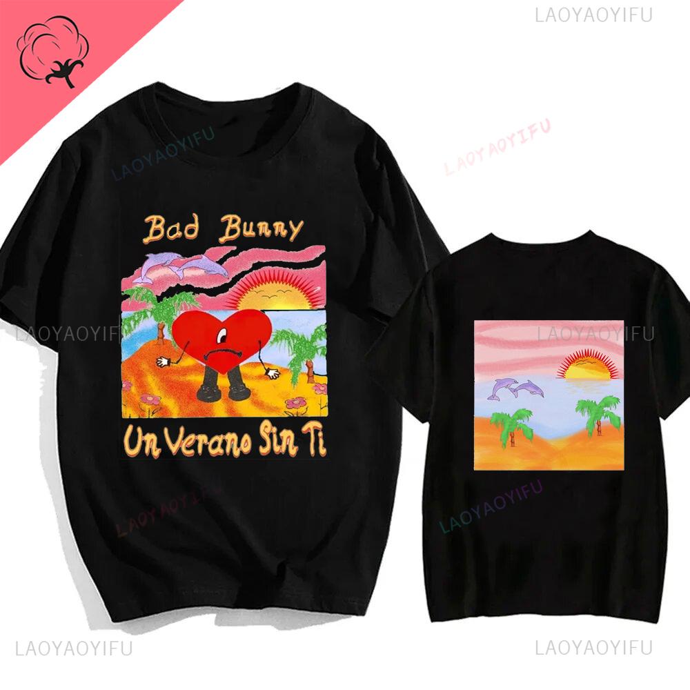 Bad Bunny UN VERANO SIN TI Music Album Print Tshirt Classic Harajuku Loose Streetwear Men Hip Hop Style Shortsleev Tshirt