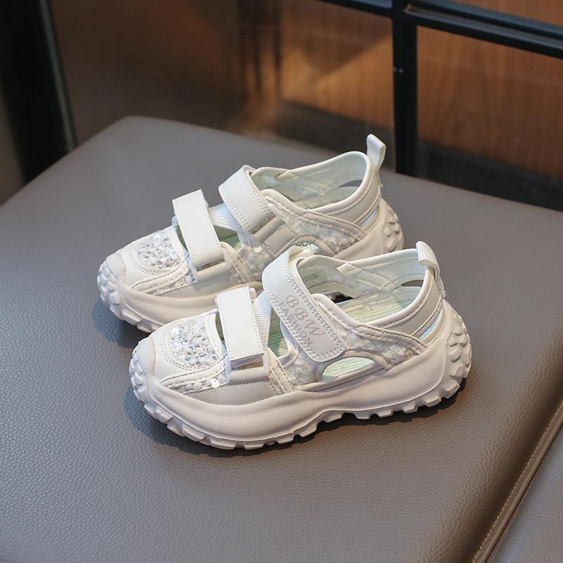 Summer Children Sports Sandals Fashion Girls Causal Princess Sandals 2024 New Cut-outs Chunky Kids School Solid Color Sandals