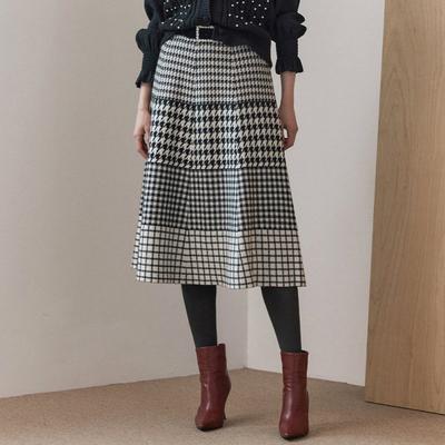 Houndstooth Check Flare Knit Long Skirt Zc11qs004on