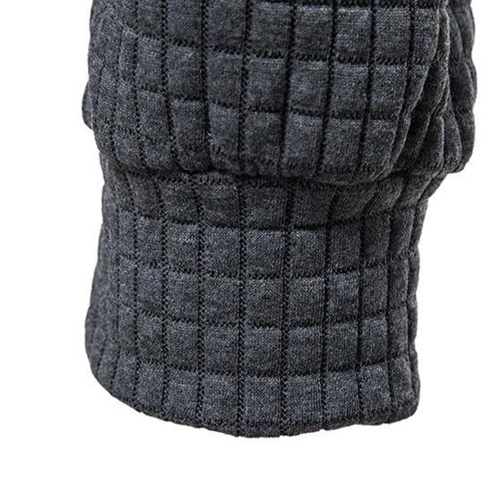 Men's Fashion Solid Color Casual Pullover Jacquard Sweat Men's Plaid Quilted Cotton Fabric Hooded Sweat