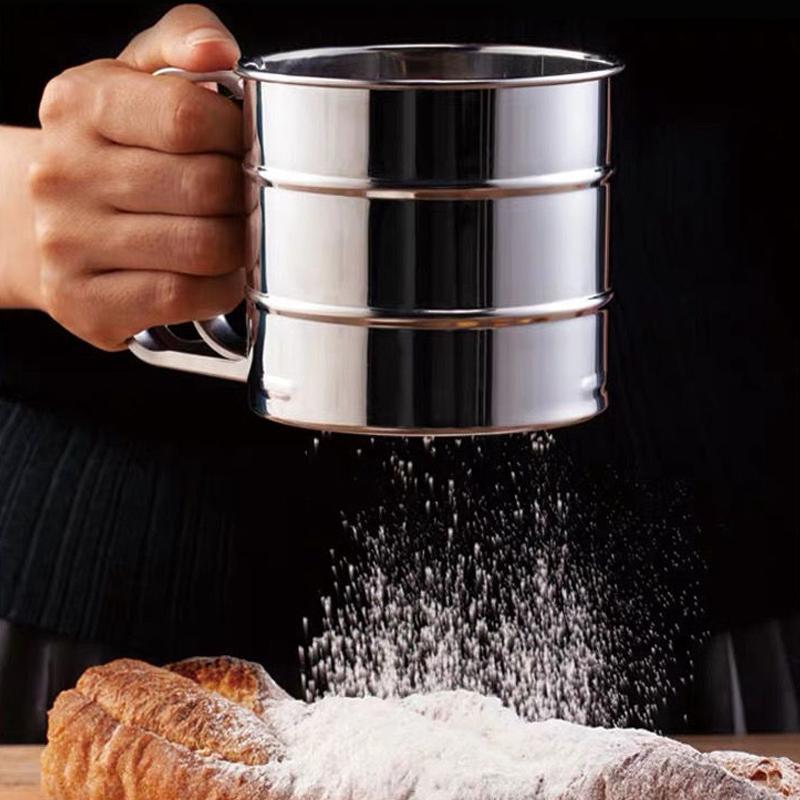 Handheld Steel Flour Sieve Hand-pressed Semi-automatic Cup Flour Small Tool Kitchen Baking Sieve Accessories for Kitchen