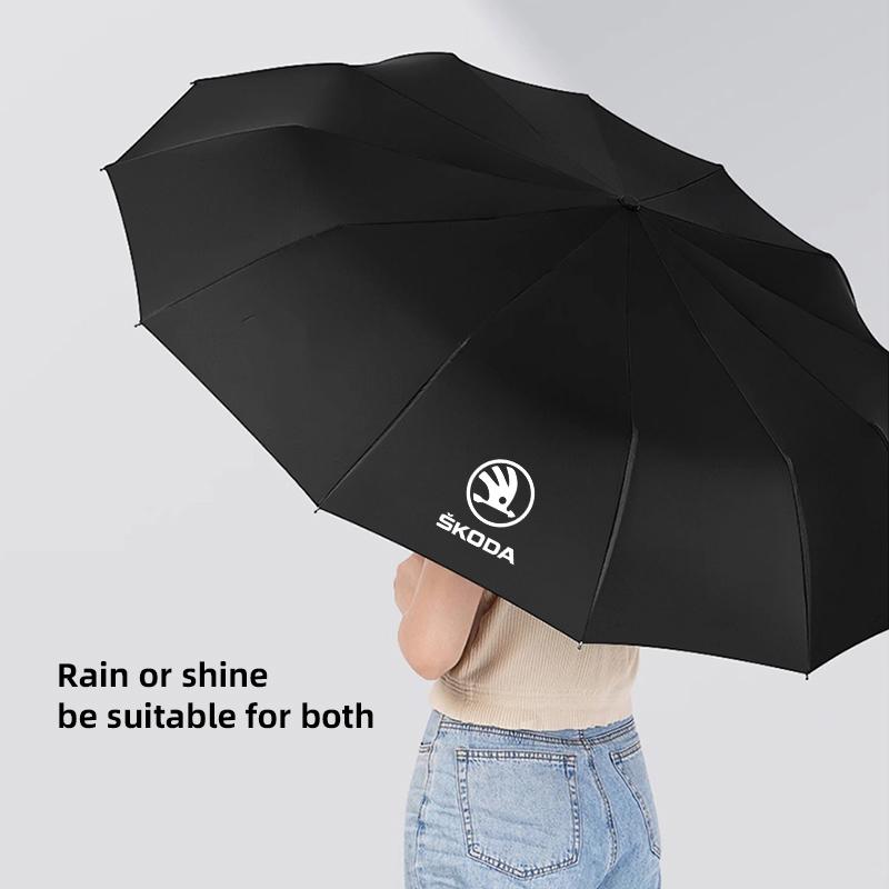 2025 Neues Auto Logo Faltbarer Regenschirm Anti-UV Zubehör Für Skoda Octavia Superb Rapid Kodiaq Karoq Fabia Kamiq Enyaq Vision RS Y