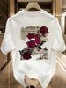 Street Adult Creative Lettered Rose Print Tshirt For Men 100 Cotton Summer Loosefitting Shortsleeved Casual Shirt