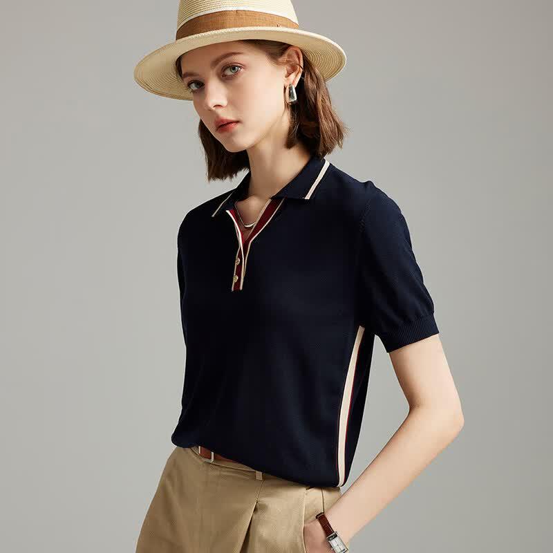 Wudao 100% Tencel Colorblock Women's Knitted Polo Shirt