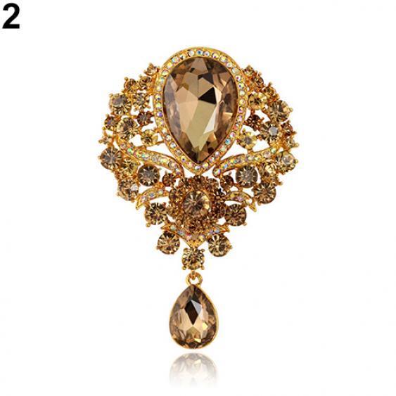 Women's Fashion Luxury Tear Drop Pendant Wedding Brooch Pin