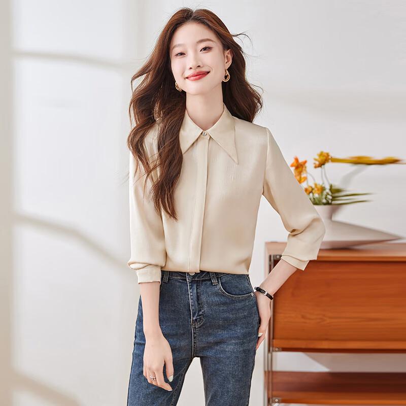 Women s French Pointed Collar Long Sleeve Shirt XL