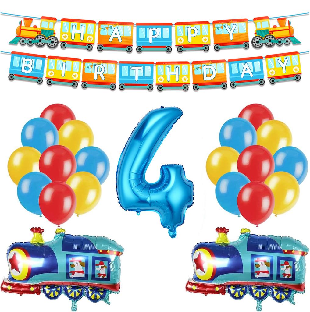 32-Zoll Blauer Digitaler Aluminiumfolienballon Zug Flagge Kindergeburtstagsfeier Arrangement 22-teiliges Set Cartoon-Form