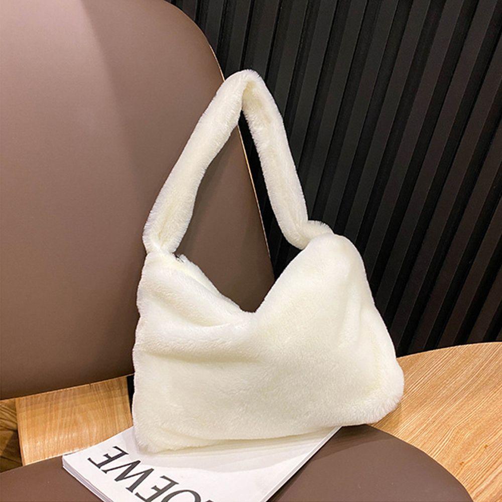 Simple Design Women Soft Plush Hobos Shoulder Bags Winter Furry Ladies Clutch Purse Handbag Female Underarm Bag Crossbody Bags