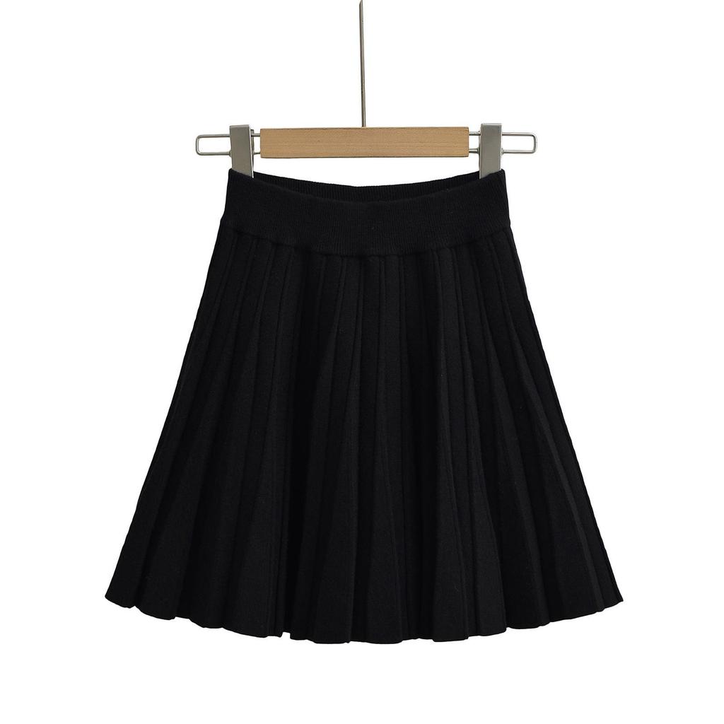 Winter Women's European & American Style Sexy High-Waisted Slim-Fit Knit Pleated Skirt