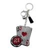 Rhinestone Red Heart Playing Card Keychain with Tassel - Fashionable Bag Charm & Car Ornament