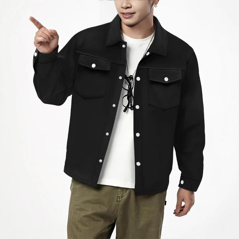 Autumn Winter European American Casual Men's Lapel Single-breasted Solid Double Pocket Slim Jacket