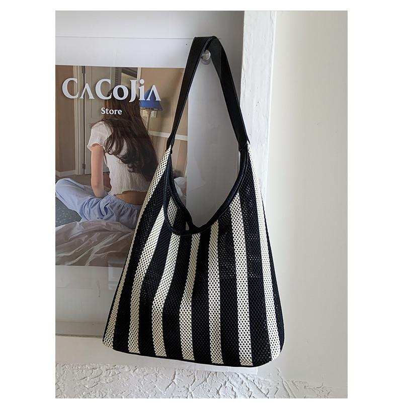 IELGY Canvas Bag Large Capacity Casual Striped Shoulder Tote Bag