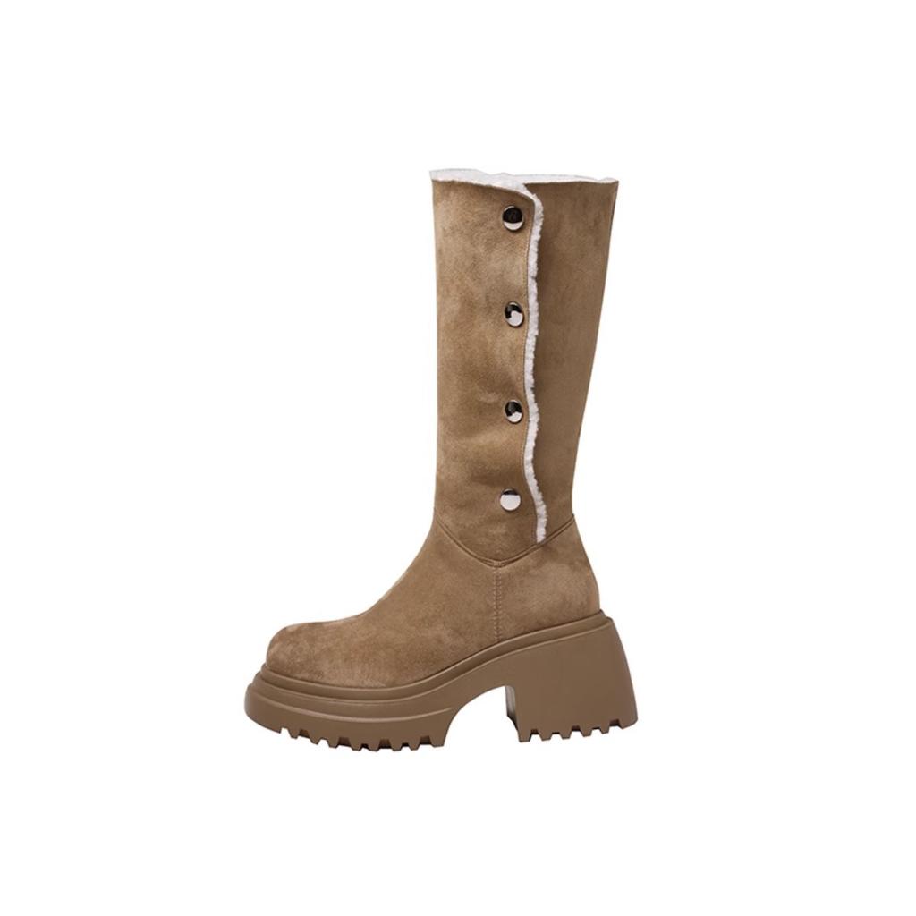 Kleine dicksohlige Herbst- und Winterkleidung runder Kopf dicker Absatz erhöhend Stapelstiefel Wildleder verdicktes Fell warme Schneestiefel Damen