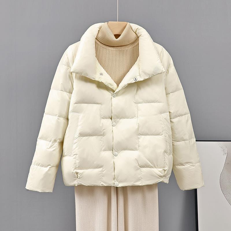 Down jacket women's autumn and winter new solid color light short stand-up collar thickened white duck down loose casual coat