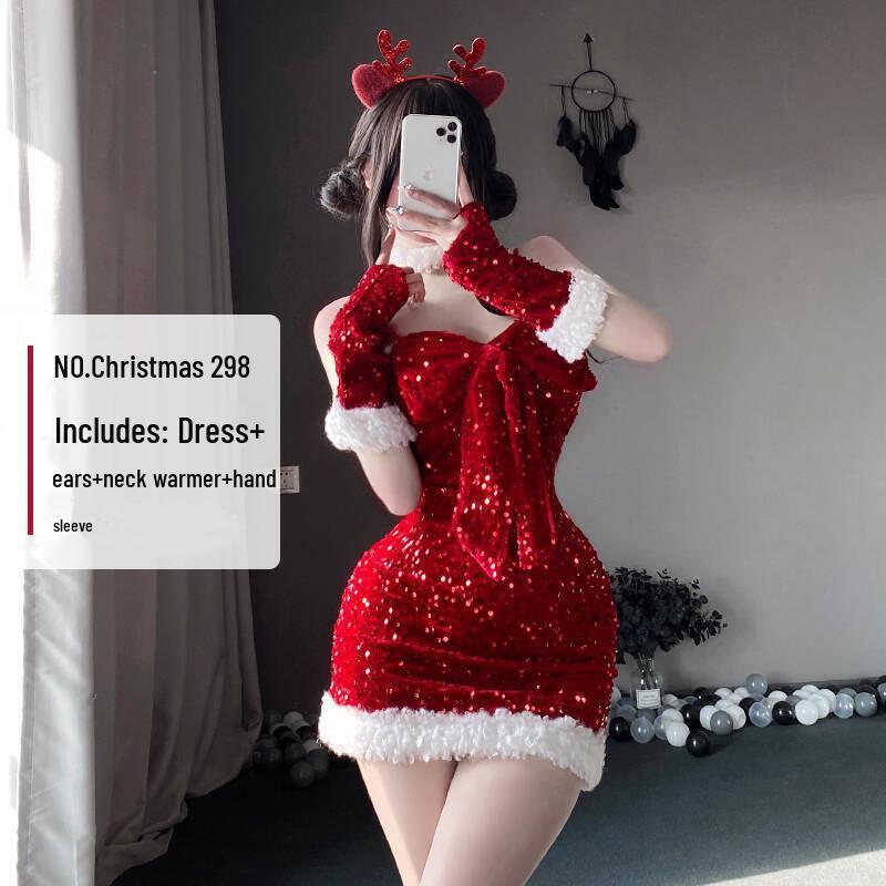 2025 Weihnachten Pailletten Schleife Neckholder Trägerlos Bodycon Mini Kleid