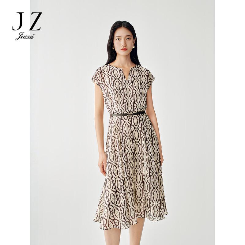 JUZUI Women s Elegant Printed Lyocell Blend X-Line Waist Dress L