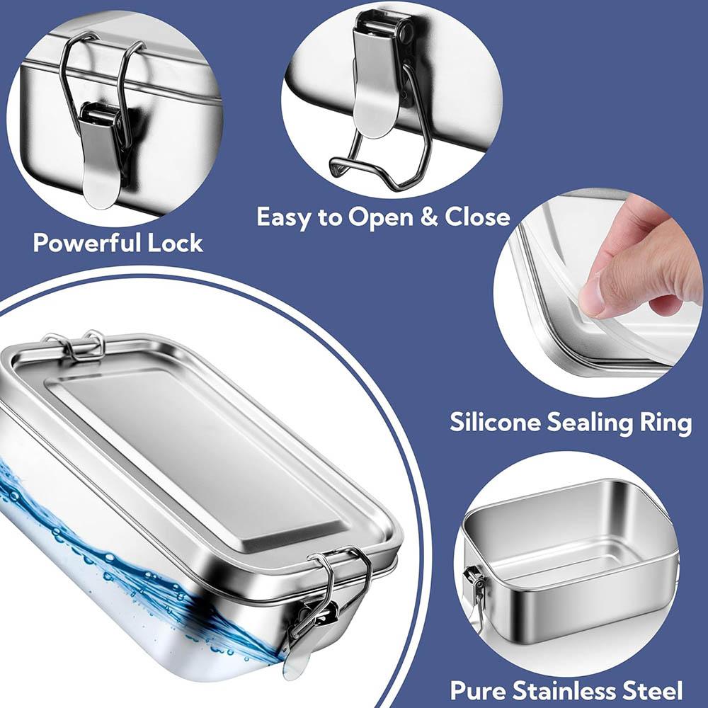 Stainless Steel Bento Box,550ml Metal Lunch Box,Leak-Proof Food Container with Lids, Meal Storage for Camping Picnic Travel Work