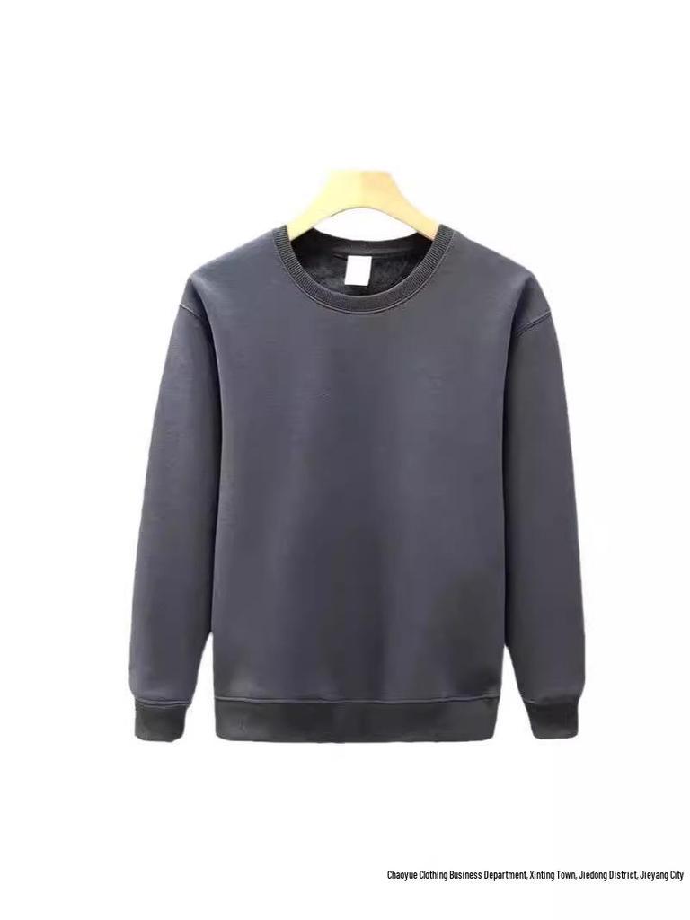 Men's 2025 Korean Style Loose Round Neck Solid Color Long Sleeve Hoodie