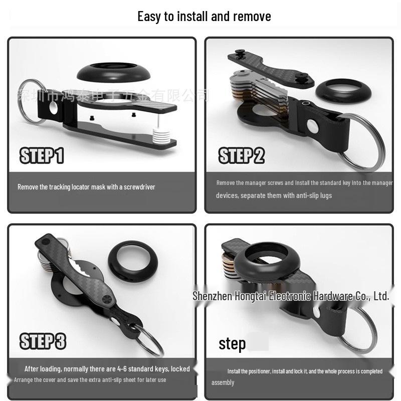 Aluminum Keychain Organizer with Airtag Tracker and Outdoor Storage Buckle