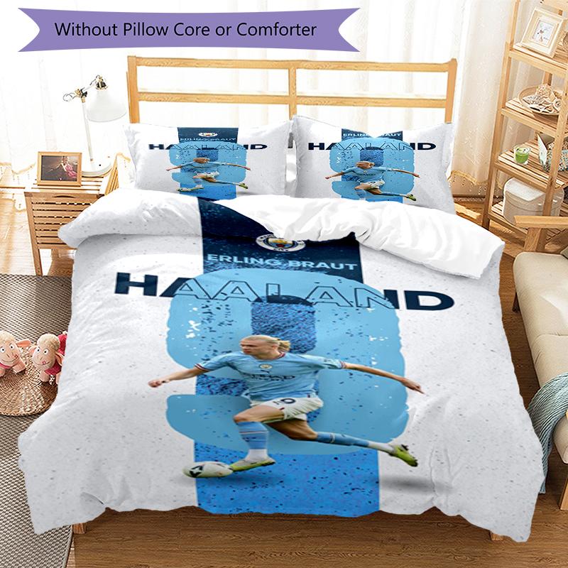 3pcs Manchester City Bedding Set Duvet Cover Closure Includes 1 Duvet Cover & 2 Pillowcases, Soft and Comfortable for All Seasons.