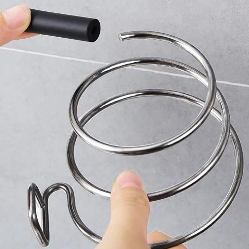 Hair Dryer Holder Wall Mounted Nail Free No Drilling Blower Organizer Stainless Steel Spiral Stand For Bathroom Shelf Storage