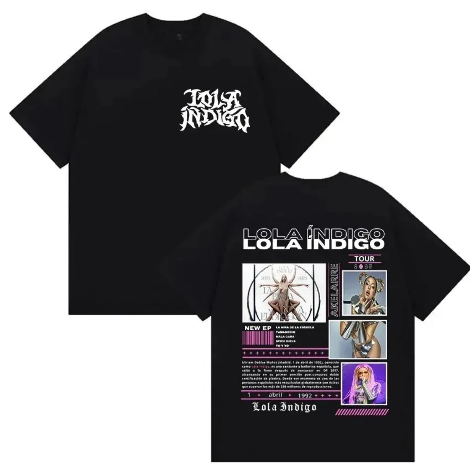 

Lola Indigo 2026 Tour Double-Sided Oversized T-Shirt_ Gothic Typography Brand Logo on Front + Back Panel with Tour Label S чёрный