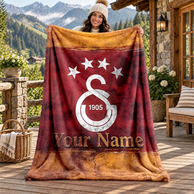 Galatasaray Custom Name Flannel Blanket Personalized Soft Warm Plush Throw Blanket Customized Gift for Family Friends