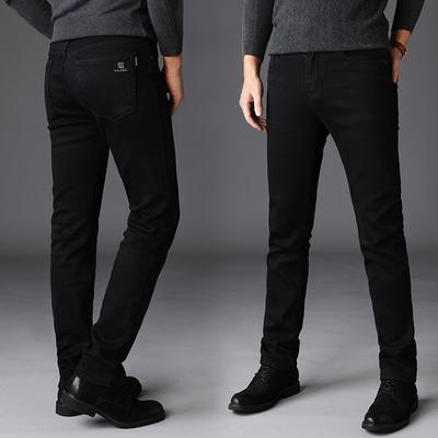 Autumn And Winter Thick Men'S Black Non Fading Elastic Slim Fit Small Straight Leg Denim Pants Fashionable Casual Versatile Men'S Pants