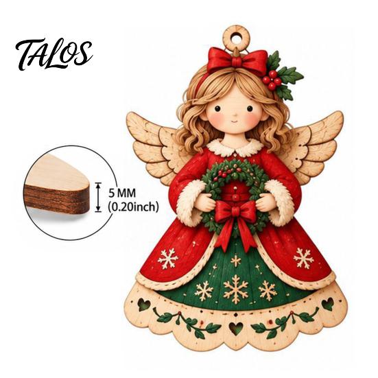 Indoor Christmas Window Decorations 6Pcs Wooden Angel Ornaments, 2D Flat Hanging Ornaments with Hemp Rope, Rustic Home Decor Retro Pendants