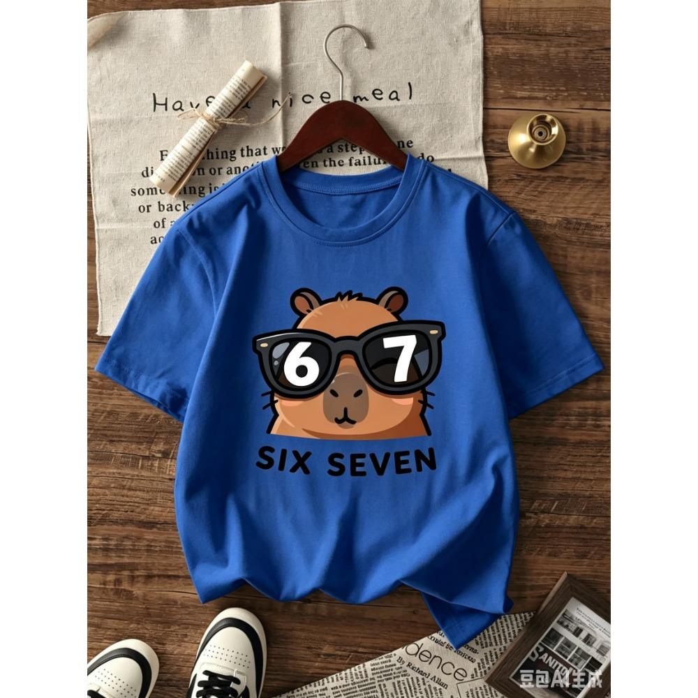 T-shirt Graphique Capybara Dessin Animé pour Enfants Impression Chiffre 6 7 Style Cool T-shirt d'Été Streetwear pour Filles Garçons