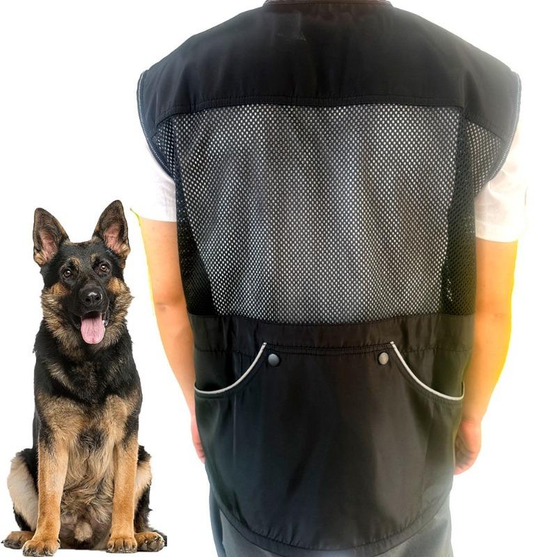 Hundetrainer Netzweste Atmungsaktives Netz Hundetrainer Greifanzug Wasserdicht Nicht färbendes Haar Große Tasche Weste