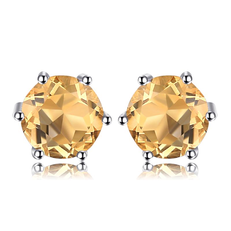 JewelryPalace Round Natural Yellow Citrine 925 Silver Stud Earrings for Women Statement Fashion Gemstone Jewelry Gift