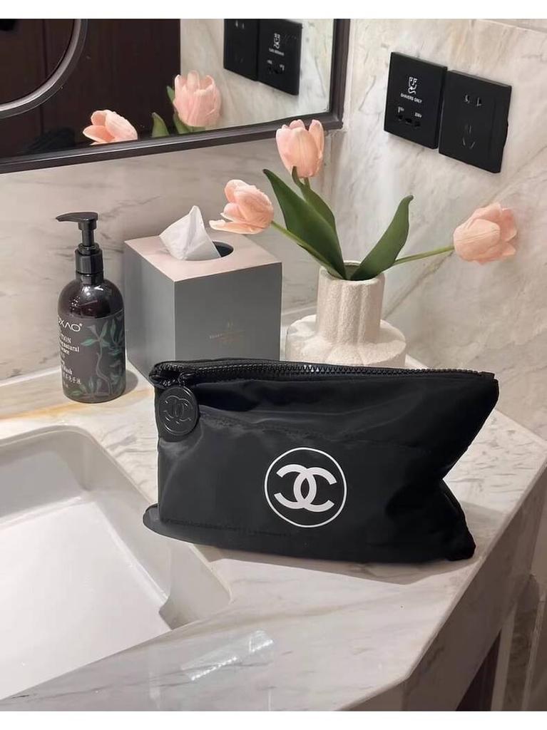 Chanel Borsa per Cosmetici Pieghevole Impermeabile Nera di Grande Capacità, Necessaire da Viaggio