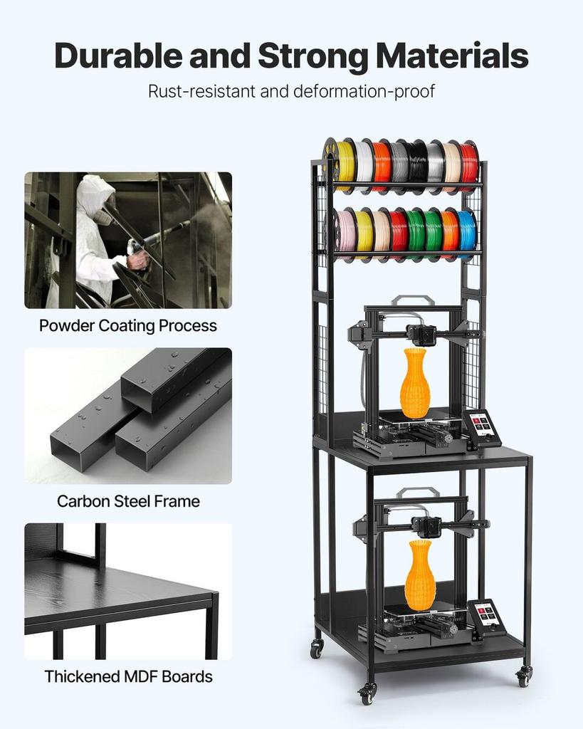 3D Printer Filament Storage Rack, 4-Tier 3D Printer Stand with Filament Storage, Spools Holder Racks Cart with Wheels, Filaments Organzied for 3D