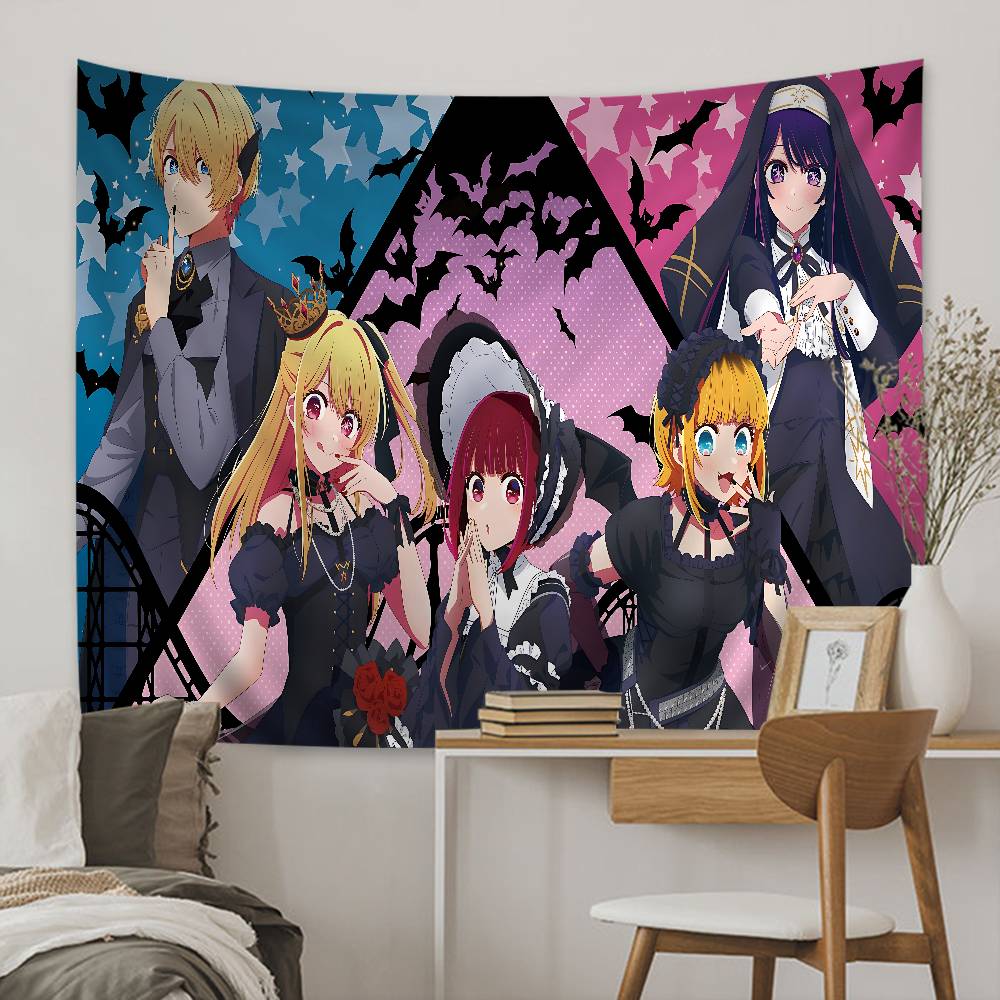 Oshi no Ko BKomachi Idol Group Wall Tapestry Cute Cat Ear Outfit Anime Art with Amusement Park Background For Bedroom Decor