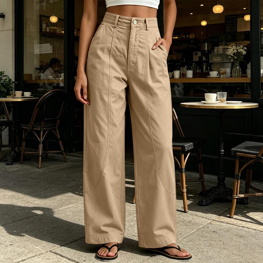 Women's Casual Color Wide Leg Pants Mid Loose Fit for Everyday Wear