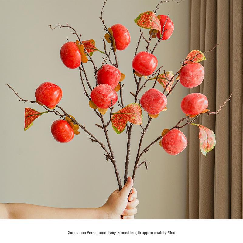 7-Head Artificial Persimmon Branch: Ruyi Flower Arrangement for Living Room Decoration