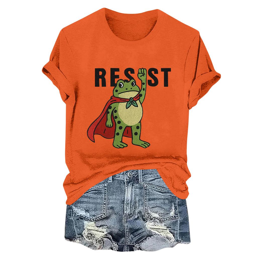 Women's Fashion Casual Printed Round Neck Short Sleeved Pullover T-Shirt Top