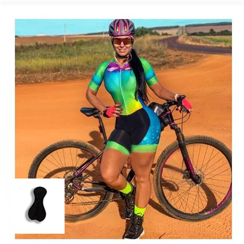 Women's Cycling Jersey Set, Summer Biking Clothes Road Bike Shorts Padded Outfit Bicycle Shirts Short Sleeve Triathlon Jumpsuit